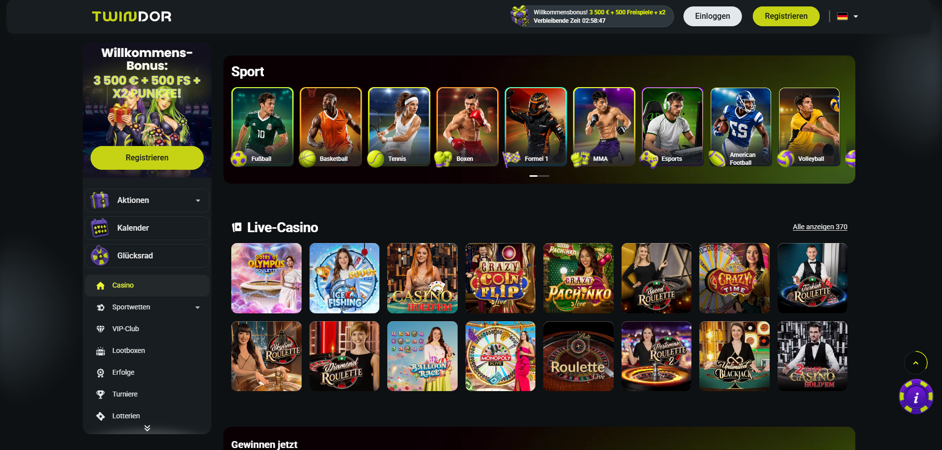 Twindor Casino Deutschland Sport und Live-Casino